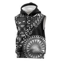Black Tongan Ngatu Fonulei Pattern Sleeveless Hoodie - Polynesian Pride