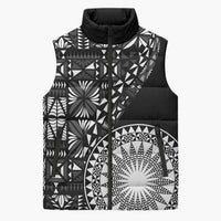 Black Tongan Ngatu Fonulei Pattern Sleeveless Puffer Jacket - Polynesian Pride