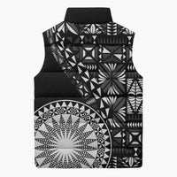 Black Tongan Ngatu Fonulei Pattern Sleeveless Puffer Jacket - Polynesian Pride