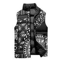 Black Tongan Ngatu Fonulei Pattern Sleeveless Puffer Jacket - Polynesian Pride