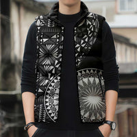 Black Tongan Ngatu Fonulei Pattern Sleeveless Puffer Jacket - Polynesian Pride