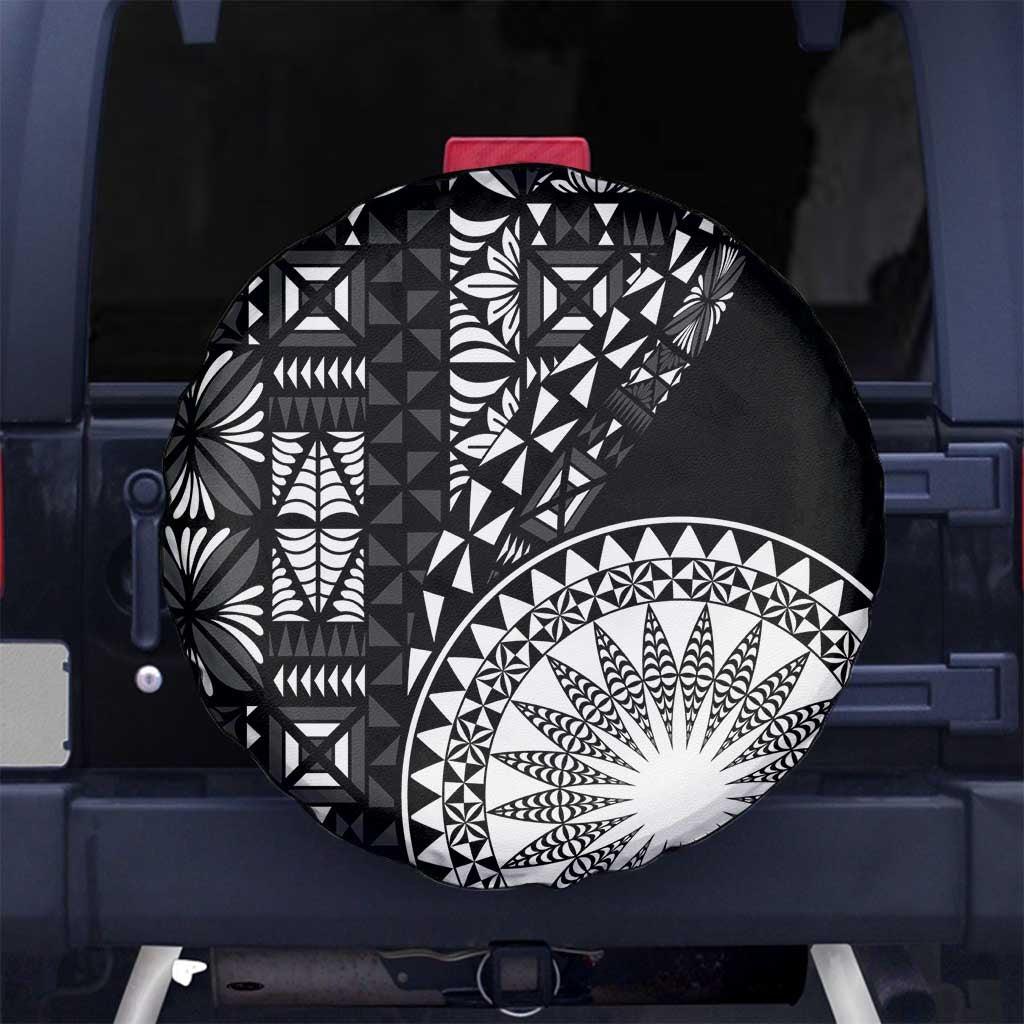 Black Tongan Ngatu Fonulei Pattern Spare Tire Cover