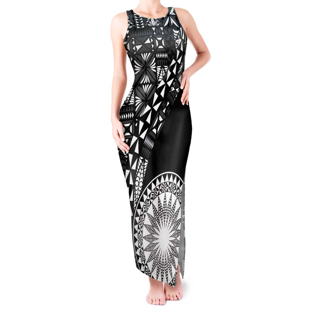 Black Tongan Ngatu Fonulei Pattern Tank Maxi Dress