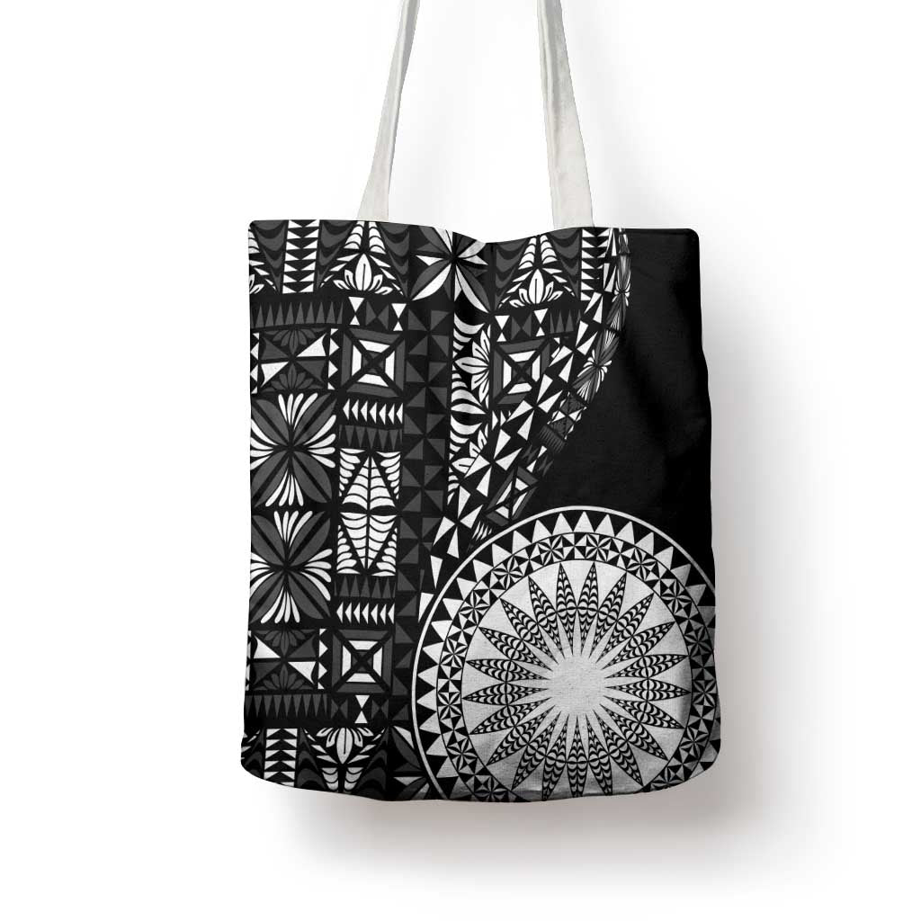 Black Tongan Ngatu Fonulei Pattern Tote Bag - Polynesian Pride