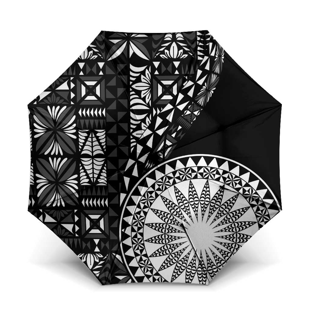 Black Tongan Ngatu Fonulei Pattern Umbrella - Polynesian Pride