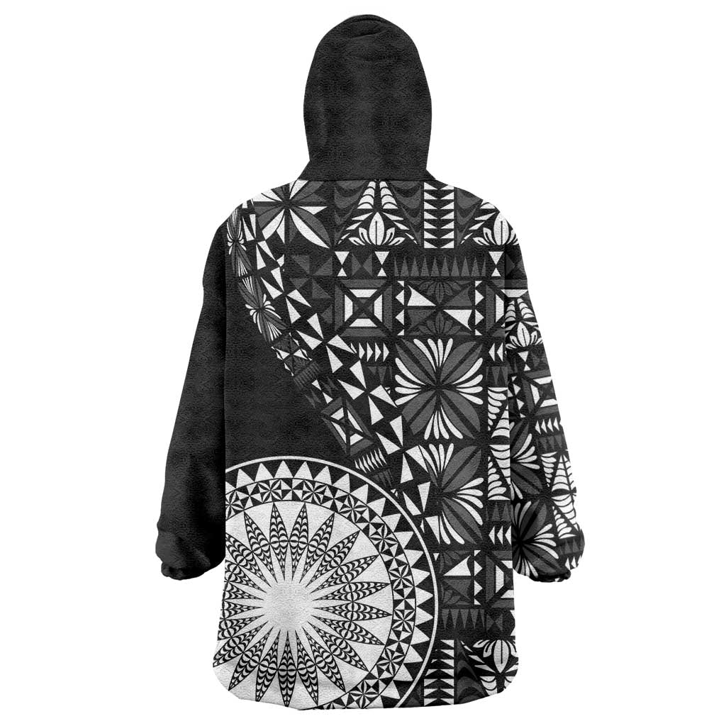Black Tongan Ngatu Fonulei Pattern Wearable Blanket Hoodie