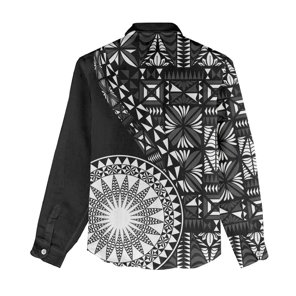 Black Tongan Ngatu Fonulei Pattern Women Casual Shirt
