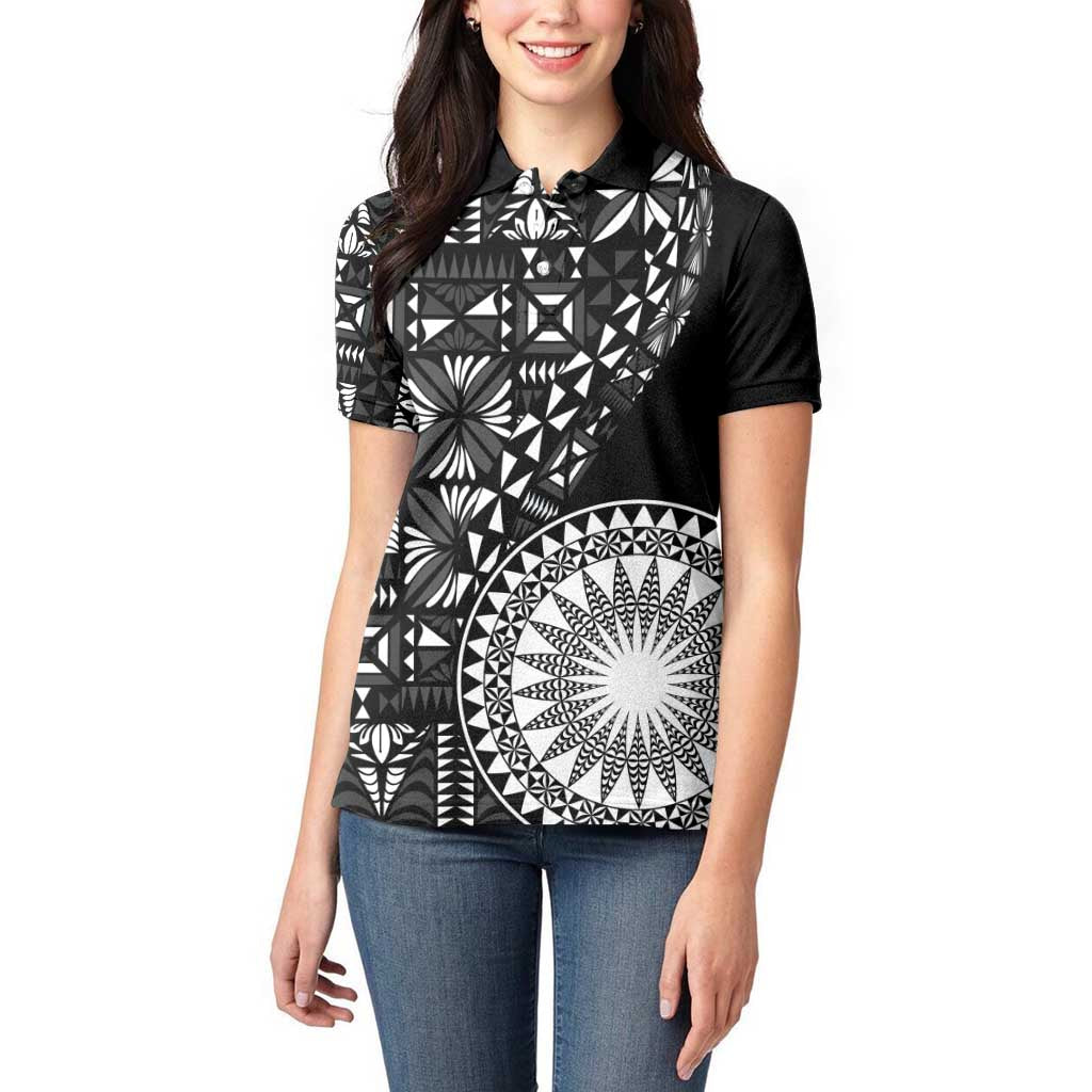Black Tongan Ngatu Fonulei Pattern Women Polo Shirt