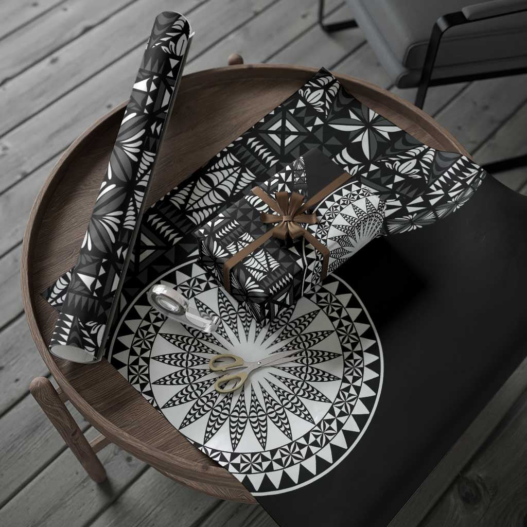 Black Tongan Ngatu Fonulei Pattern Wrapping Paper - Polynesian Pride