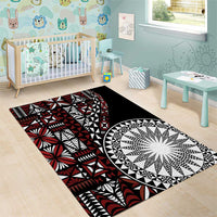 Red Tongan Ngatu Fonulei Pattern Area Rug