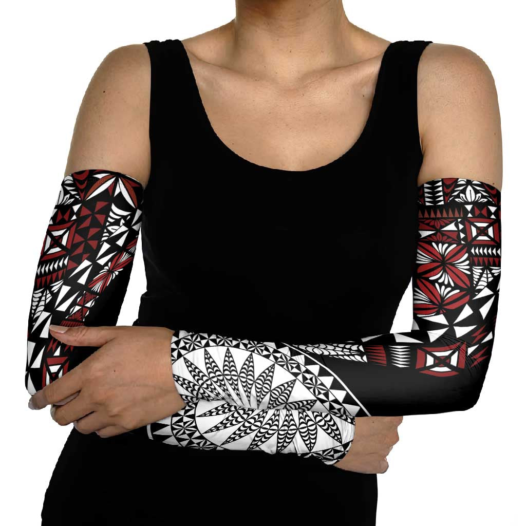 Red Tongan Ngatu Fonulei Pattern Arm Sleeves - Polynesian Pride