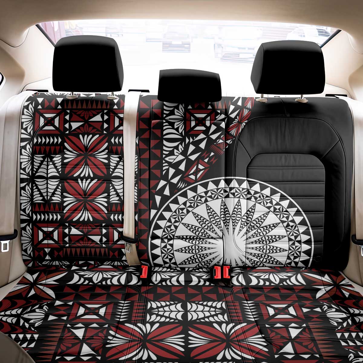 Red Tongan Ngatu Fonulei Pattern Back Car Seat Cover