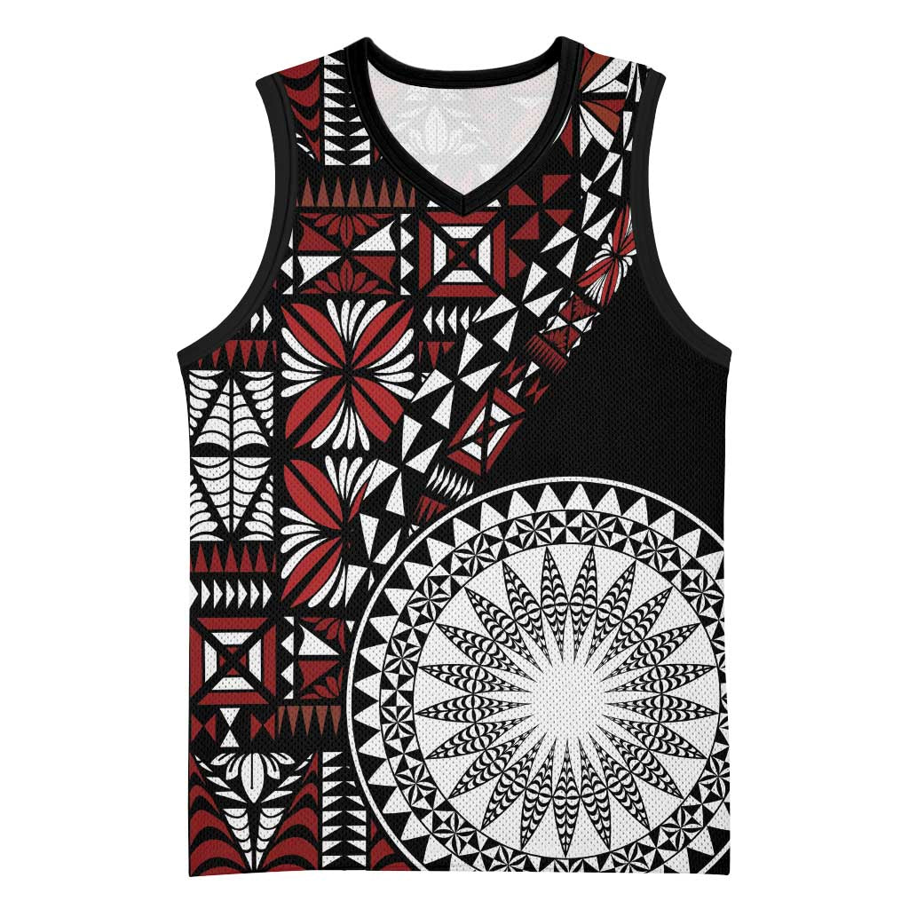 Red Tongan Ngatu Fonulei Pattern Basketball Jersey - Polynesian Pride