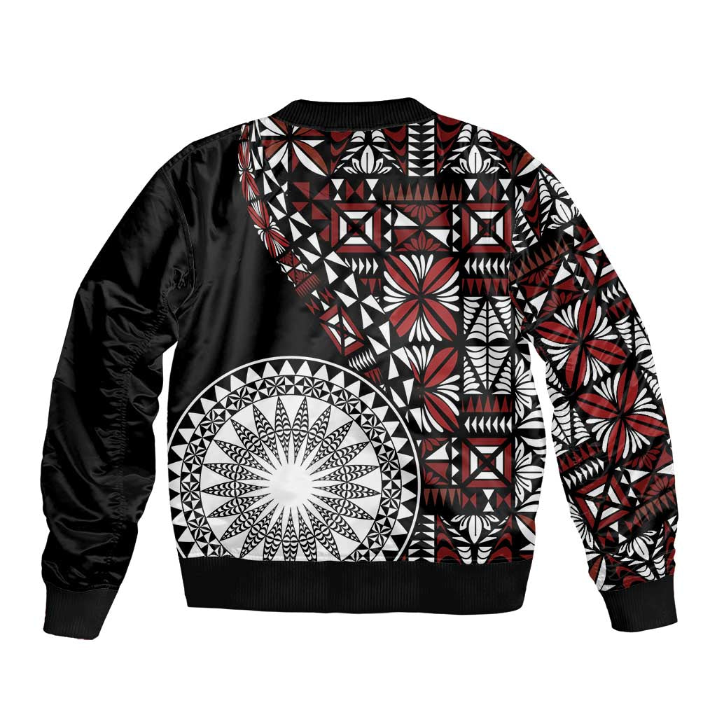 Red Tongan Ngatu Fonulei Pattern Bomber Jacket LT9 - Polynesian Pride