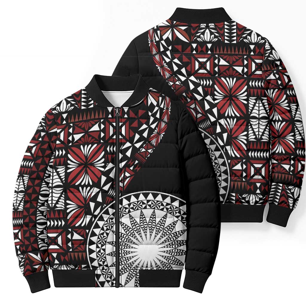 Red Tongan Ngatu Fonulei Pattern Bomber Puffer Jacket - Polynesian Pride