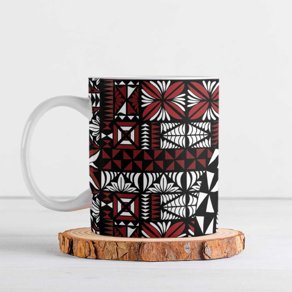 Red Tongan Ngatu Fonulei Pattern Ceramic Mug - Polynesian Pride