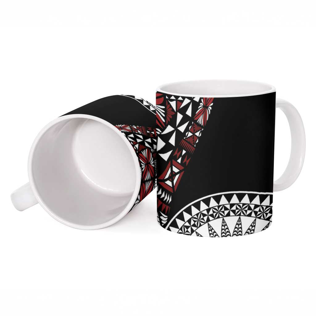 Red Tongan Ngatu Fonulei Pattern Ceramic Mug - Polynesian Pride