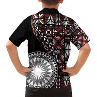 Red Tongan Ngatu Fonulei Pattern Family Matching Long Sleeve Bodycon Dress and Hawaiian Shirt LT9 - Polynesian Pride