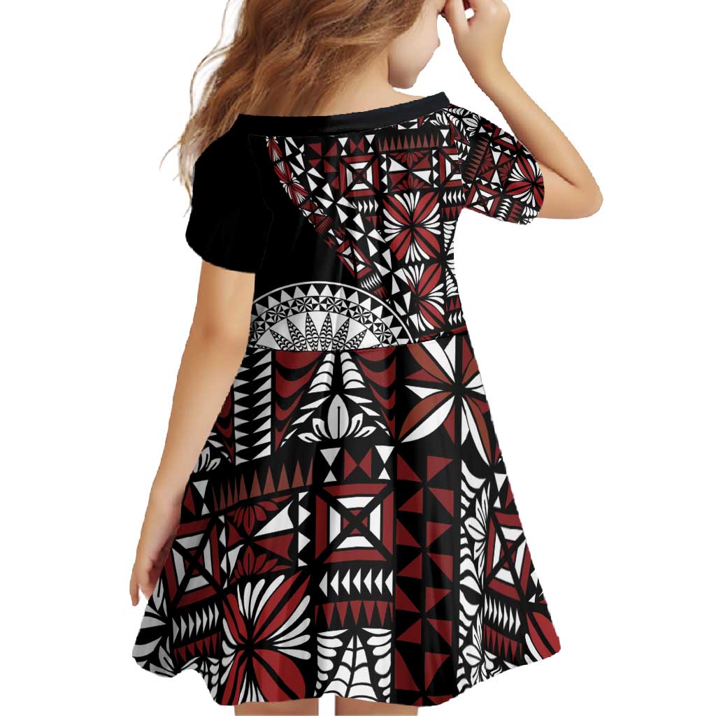Red Tongan Ngatu Fonulei Pattern Family Matching Long Sleeve Bodycon Dress and Hawaiian Shirt LT9 - Polynesian Pride