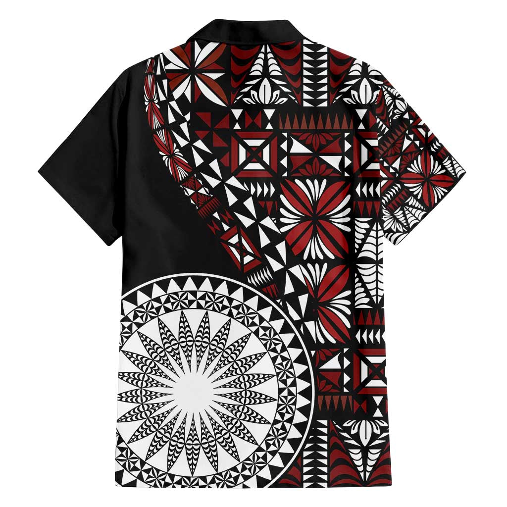 Red Tongan Ngatu Fonulei Pattern Family Matching Long Sleeve Bodycon Dress and Hawaiian Shirt LT9 - Polynesian Pride