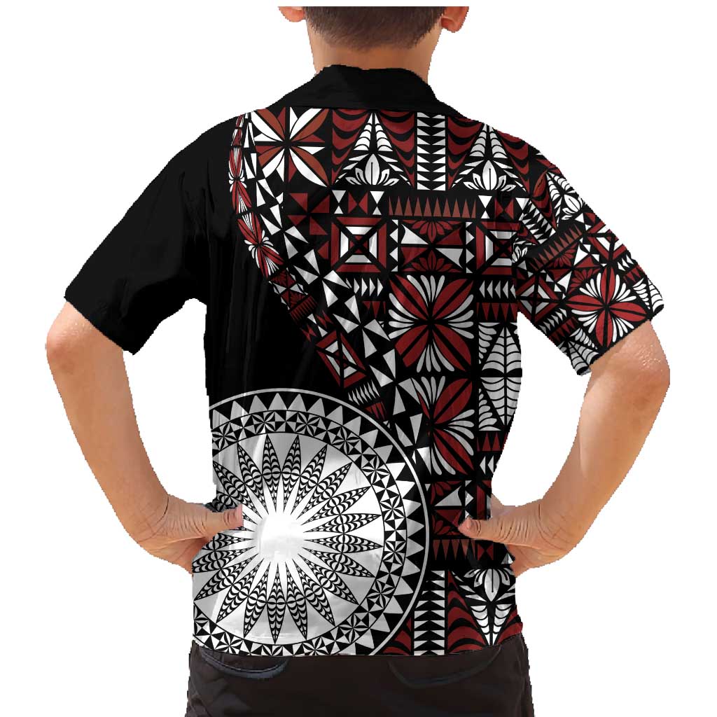 Red Tongan Ngatu Fonulei Pattern Family Matching Mermaid Dress and Hawaiian Shirt LT9 - Polynesian Pride