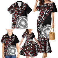 Red Tongan Ngatu Fonulei Pattern Family Matching Mermaid Dress and Hawaiian Shirt LT9 - Polynesian Pride