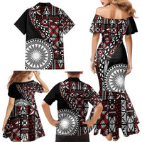 Red Tongan Ngatu Fonulei Pattern Family Matching Mermaid Dress and Hawaiian Shirt LT9 - Polynesian Pride