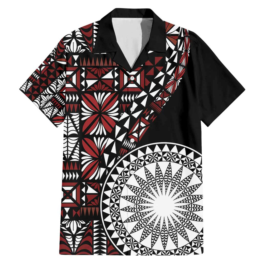 Red Tongan Ngatu Fonulei Pattern Family Matching Mermaid Dress and Hawaiian Shirt LT9 Dad's Shirt - Short Sleeve Red - Polynesian Pride