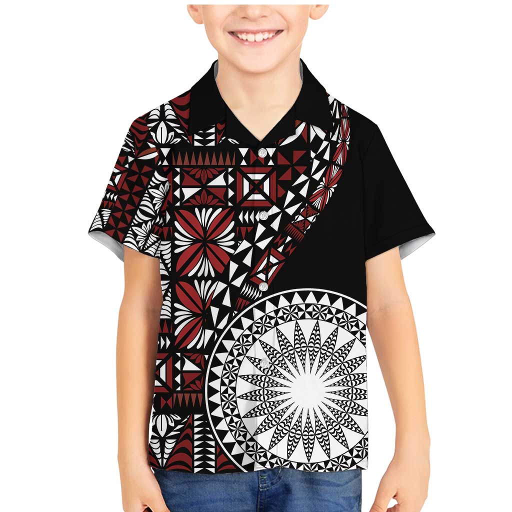 Red Tongan Ngatu Fonulei Pattern Family Matching Mermaid Dress and Hawaiian Shirt LT9 Son's Shirt Red - Polynesian Pride