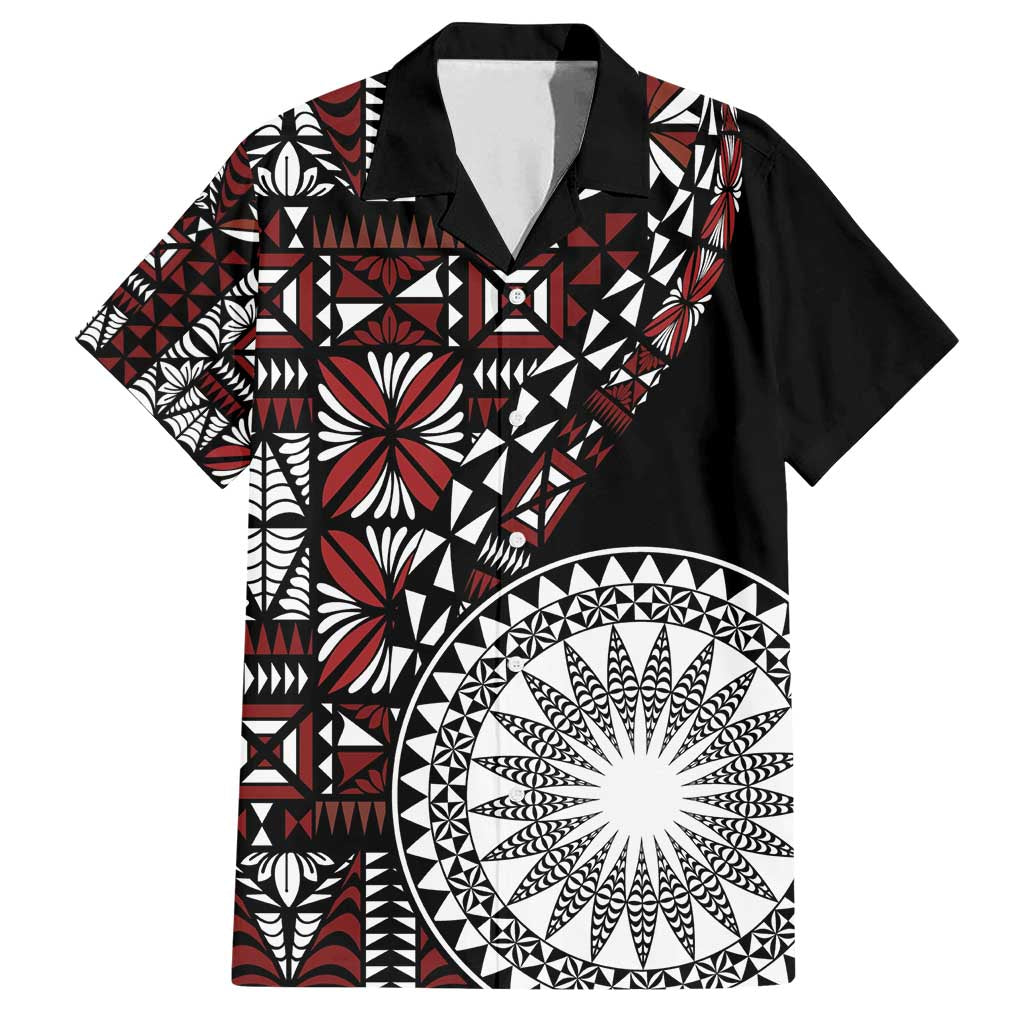 Red Tongan Ngatu Fonulei Pattern Family Matching Puletasi and Hawaiian Shirt LT9 Dad's Shirt - Short Sleeve Red - Polynesian Pride