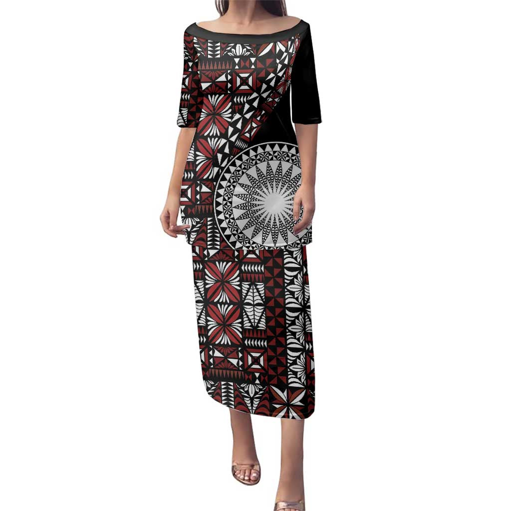 Red Tongan Ngatu Fonulei Pattern Family Matching Puletasi and Hawaiian Shirt LT9 Mom's Dress Red - Polynesian Pride