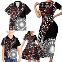 Red Tongan Ngatu Fonulei Pattern Family Matching Short Sleeve Bodycon Dress and Hawaiian Shirt LT9 - Polynesian Pride