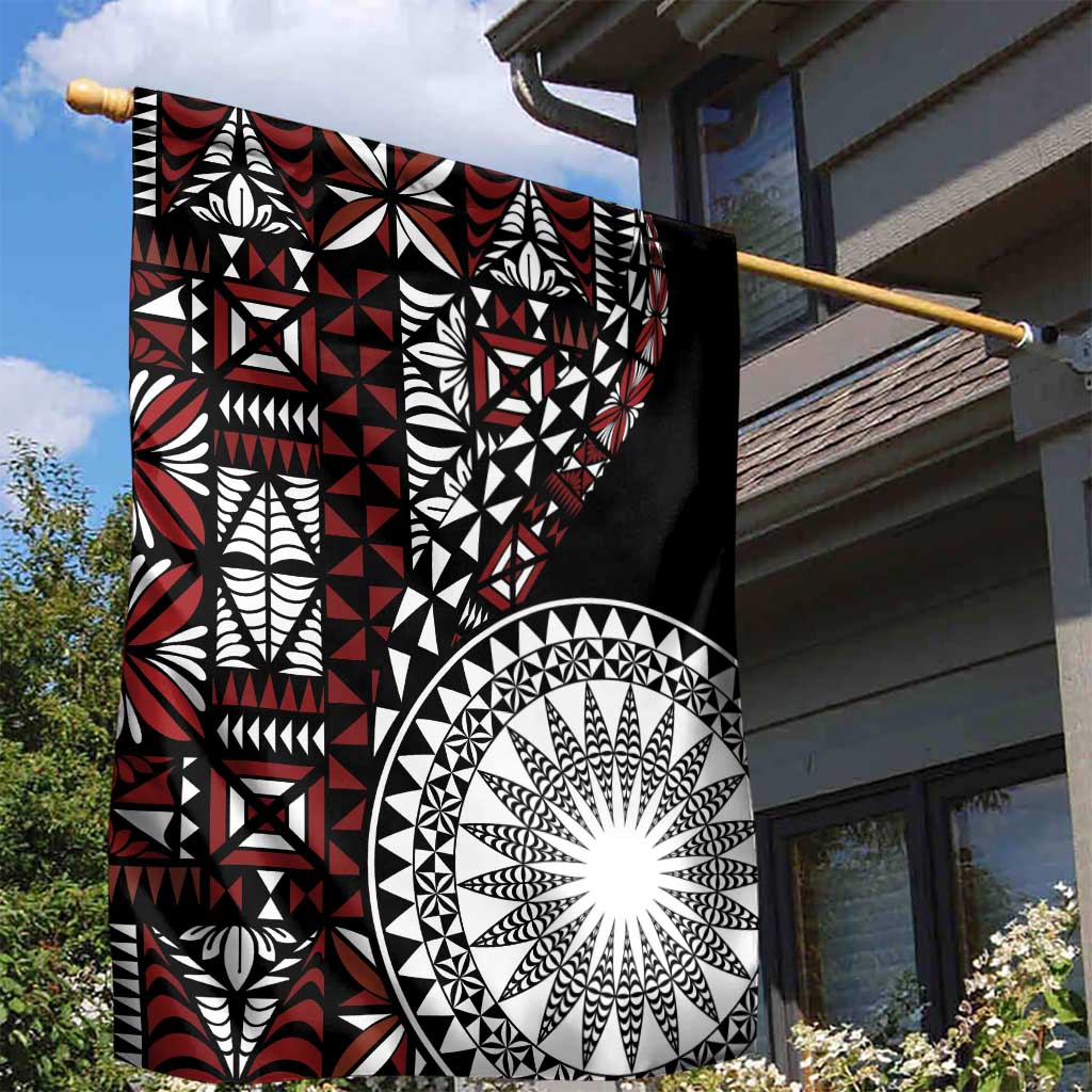Red Tongan Ngatu Fonulei Pattern Garden Flag