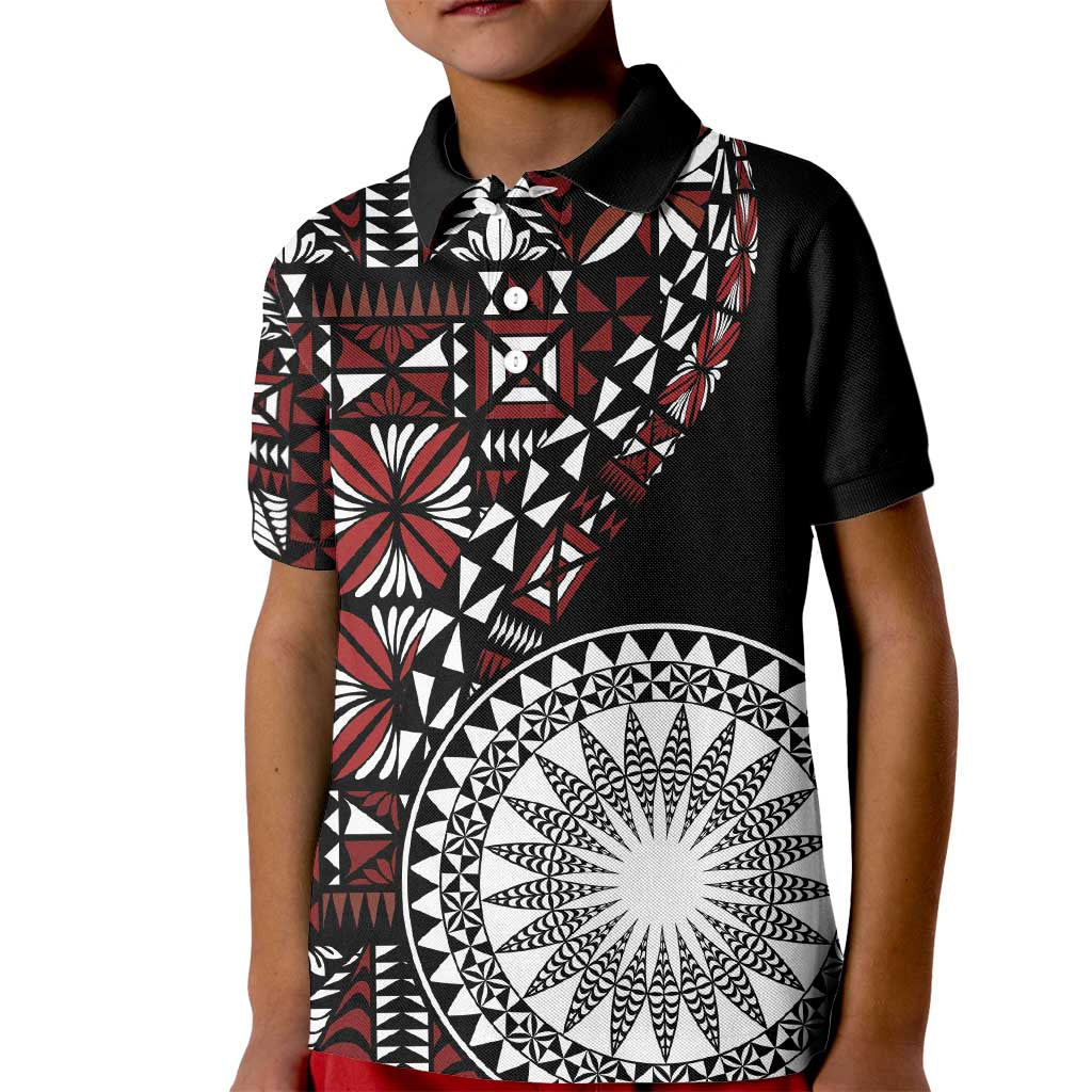 Red Tongan Ngatu Fonulei Pattern Kid Polo Shirt