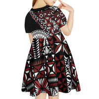 Red Tongan Ngatu Fonulei Pattern Kid Short Sleeve Dress