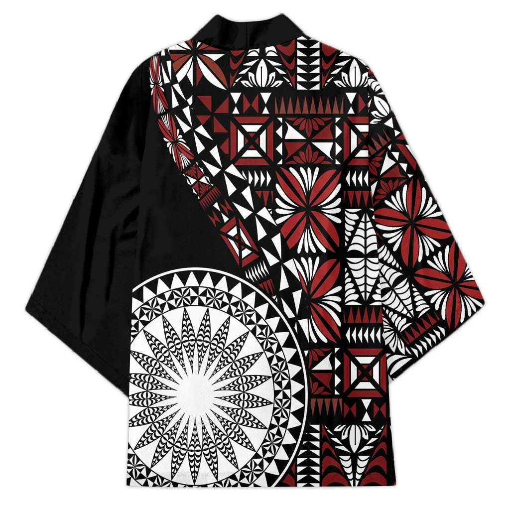 Red Tongan Ngatu Fonulei Pattern Kimono - Polynesian Pride