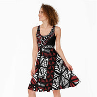 Red Tongan Ngatu Fonulei Pattern Midi Dress - Polynesian Pride