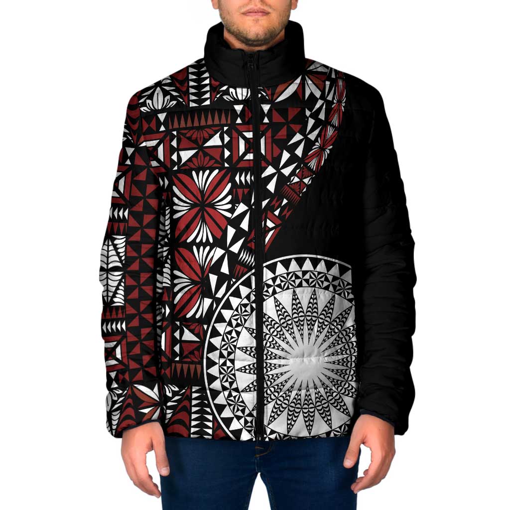 Red Tongan Ngatu Fonulei Pattern Padded Jacket - Polynesian Pride