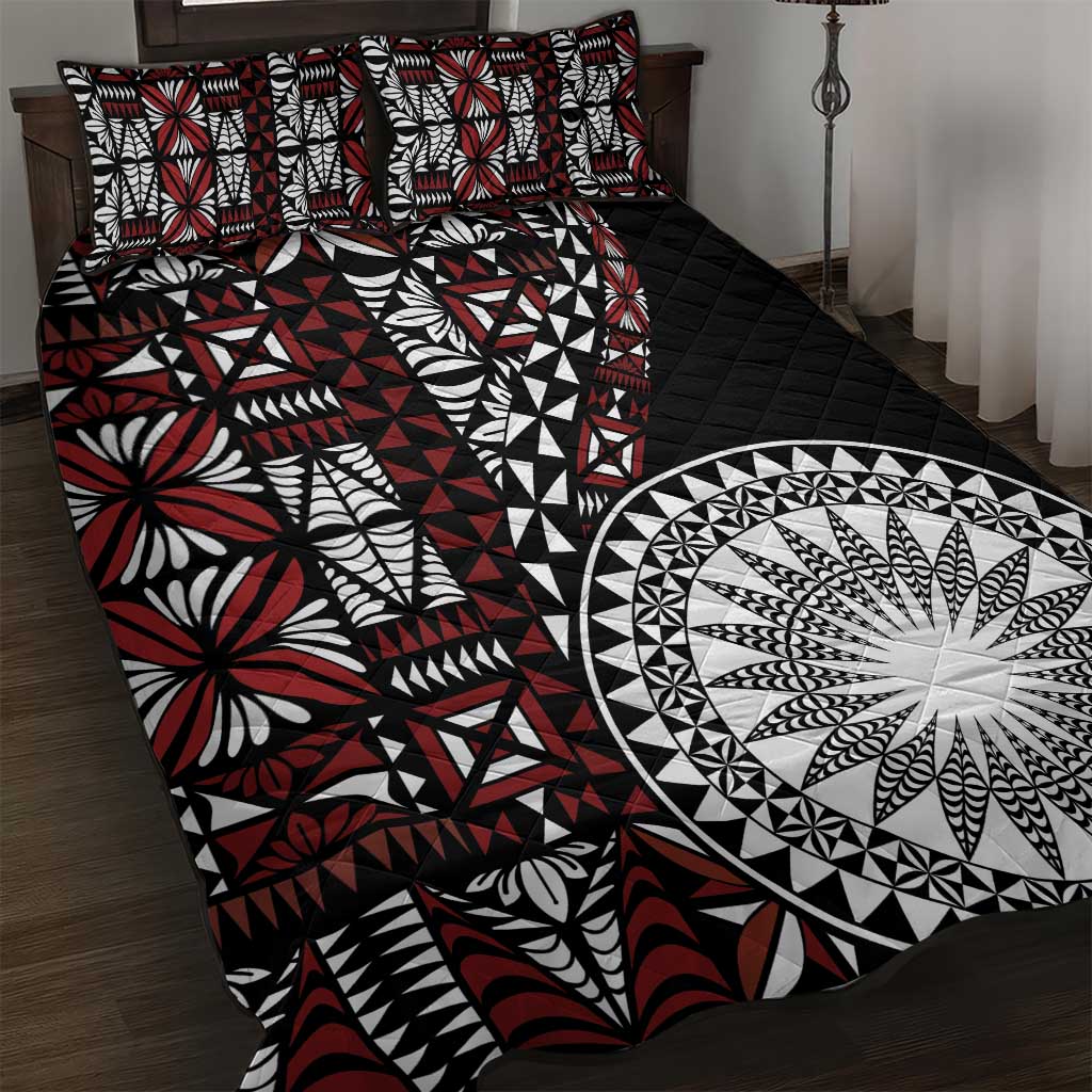 Red Tongan Ngatu Fonulei Pattern Quilt Bed Set
