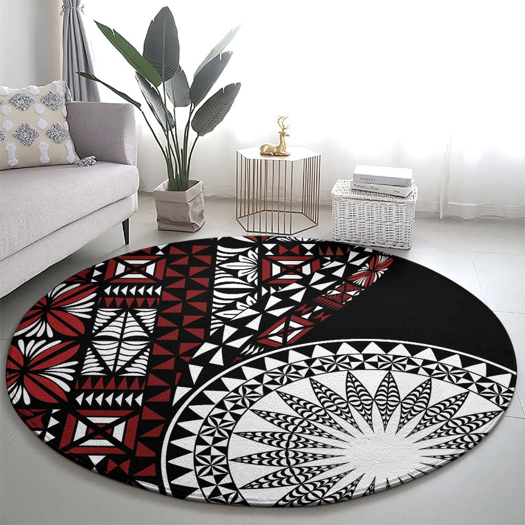 Red Tongan Ngatu Fonulei Pattern Round Carpet