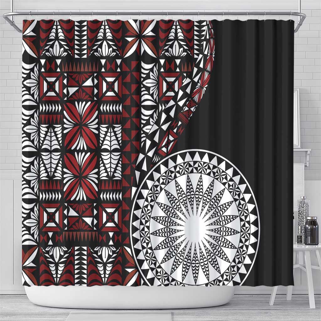 Red Tongan Ngatu Fonulei Pattern Shower Curtain