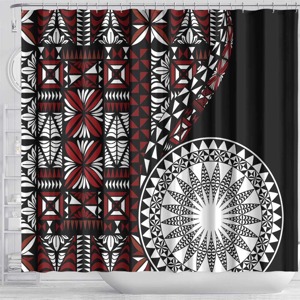 Red Tongan Ngatu Fonulei Pattern Shower Curtain