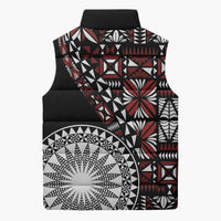 Red Tongan Ngatu Fonulei Pattern Sleeveless Puffer Jacket - Polynesian Pride