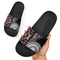 Red Tongan Ngatu Fonulei Pattern Slide Sandals - Polynesian Pride