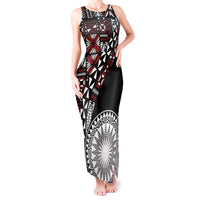 Red Tongan Ngatu Fonulei Pattern Tank Maxi Dress