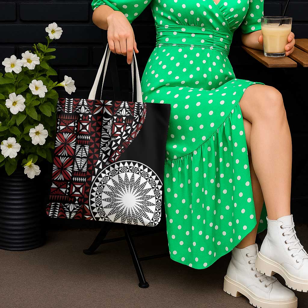 Red Tongan Ngatu Fonulei Pattern Tote Bag - Polynesian Pride