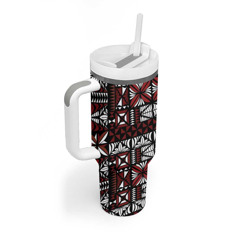 Red Tongan Ngatu Fonulei Pattern Tumbler With Handle