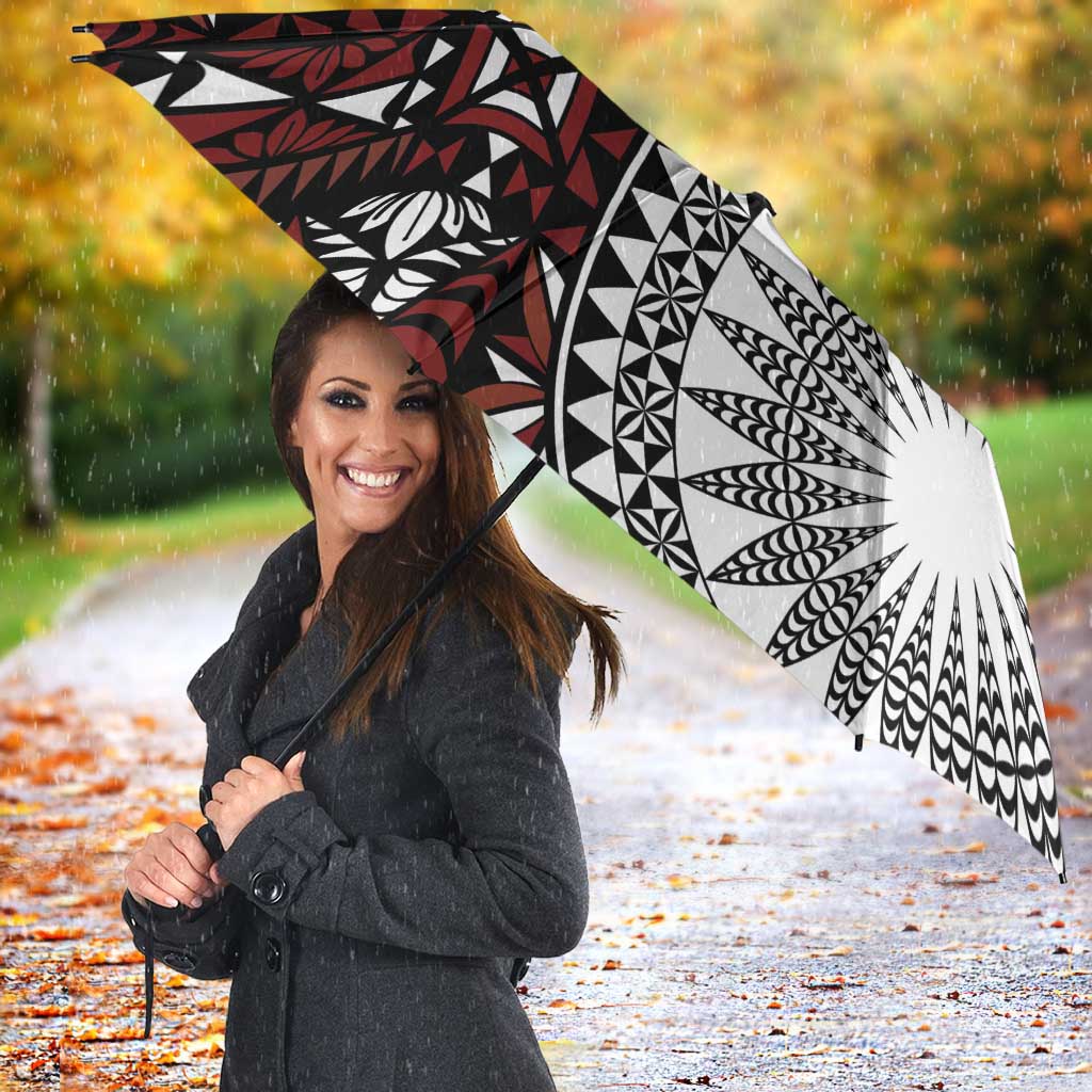 Red Tongan Ngatu Fonulei Pattern Umbrella - Polynesian Pride
