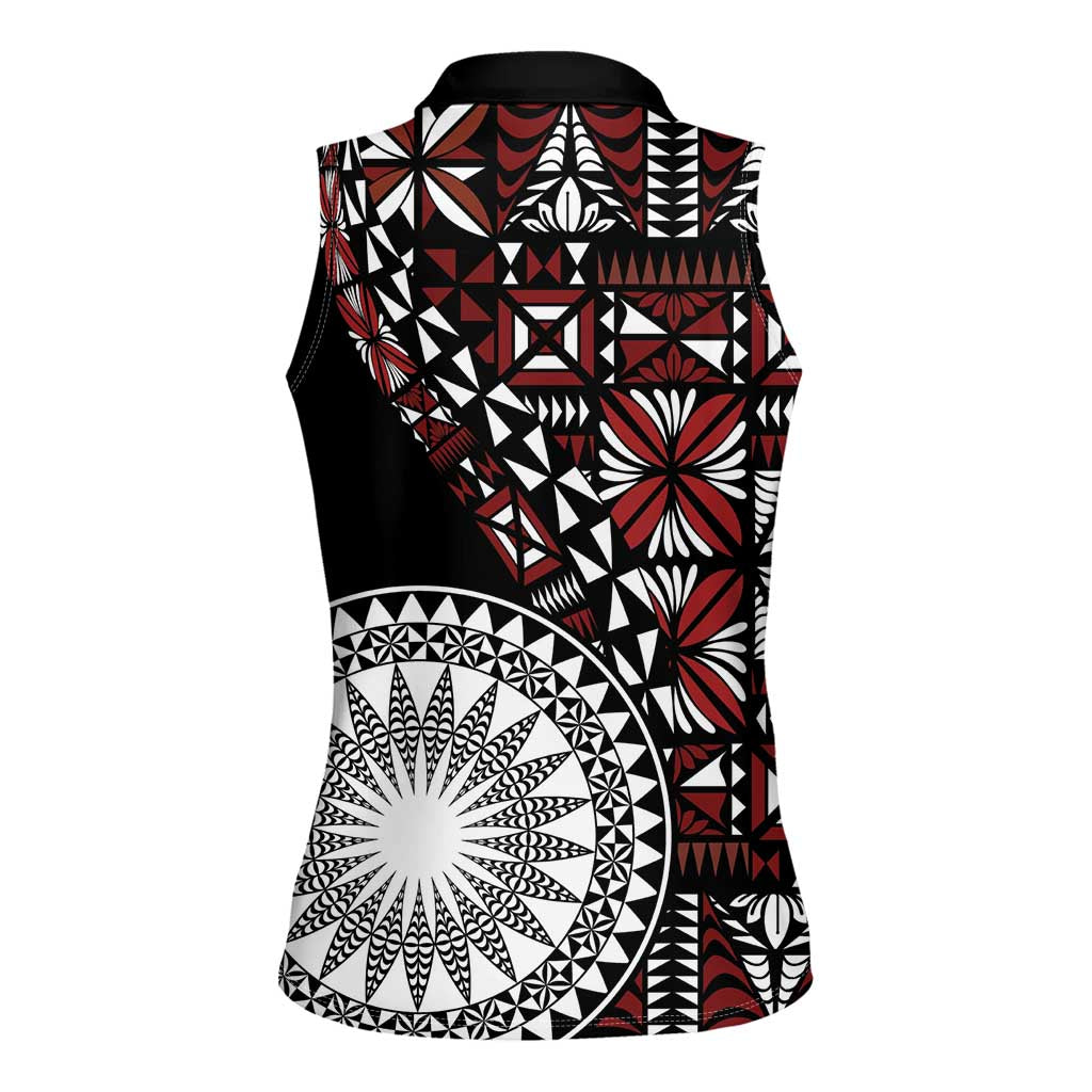 Red Tongan Ngatu Fonulei Pattern Women Sleeveless Polo Shirt LT9 - Polynesian Pride