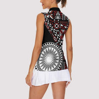 Red Tongan Ngatu Fonulei Pattern Women Sleeveless Polo Shirt LT9 - Polynesian Pride